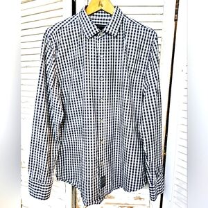 Calvin Klein Jeans Navy and White Gingham Check Button Down Medium